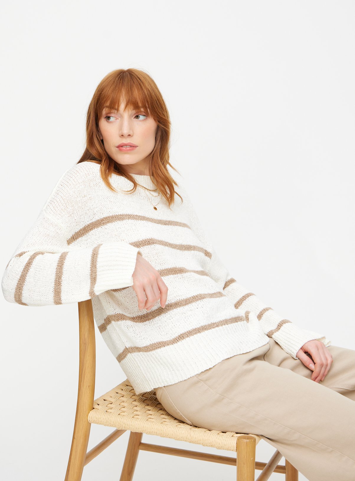 Cream Stripe Cropped Tape Yarn Jumper 16 - Image 1 thumbnail